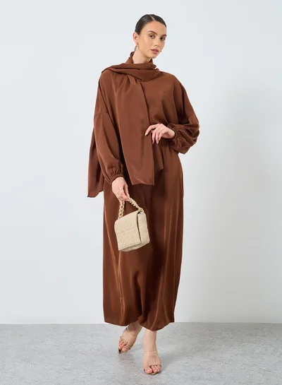 Take Two Brown Volume Sleeves Abaya with Matching Scarf