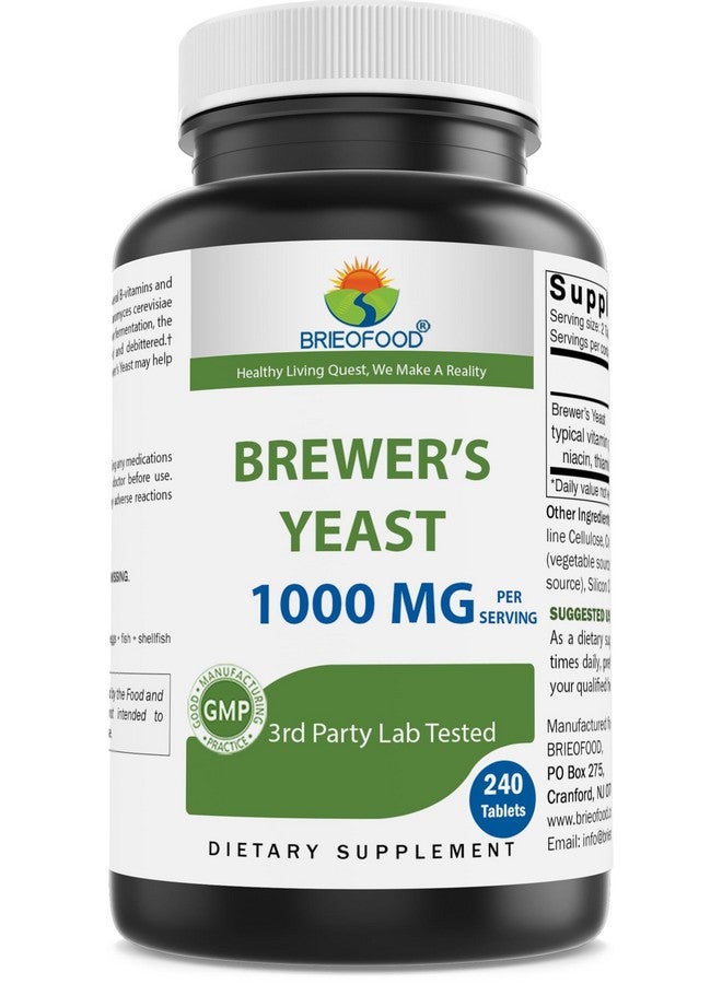 Brieofood Brewers Yeast 1000 mg per Serving - 240 Tablets - 3rd Party Labe Tested for Purity & Quality - Image 1