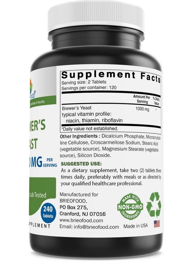 Brieofood Brewers Yeast 1000 mg per Serving - 240 Tablets - 3rd Party Labe Tested for Purity & Quality - Image 2