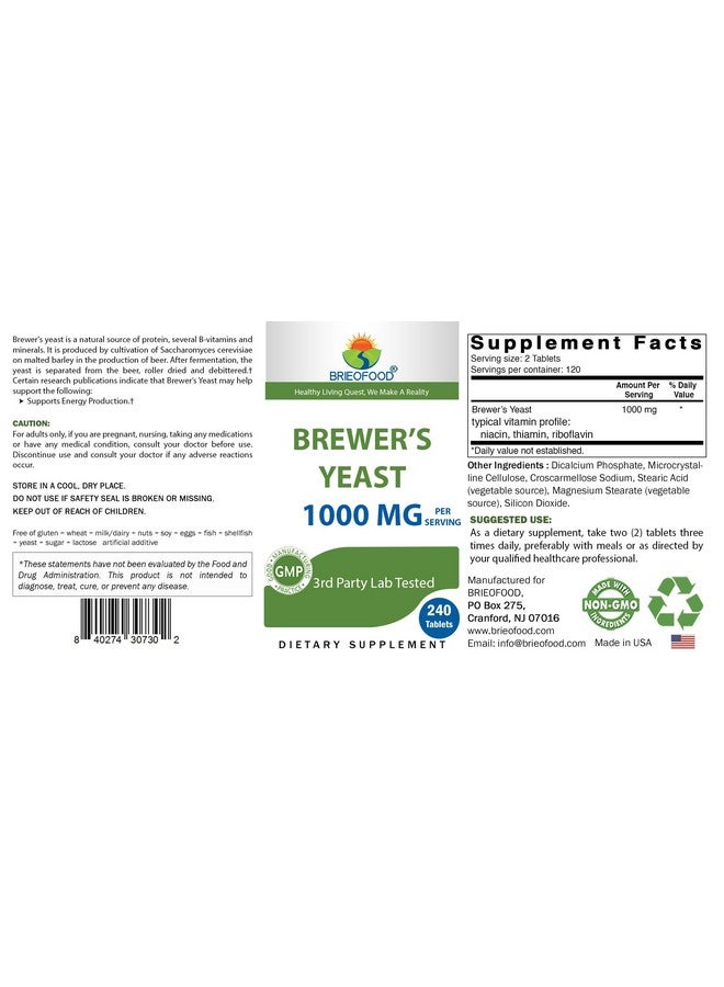Brieofood Brewers Yeast 1000 mg per Serving - 240 Tablets - 3rd Party Labe Tested for Purity & Quality - Image 4