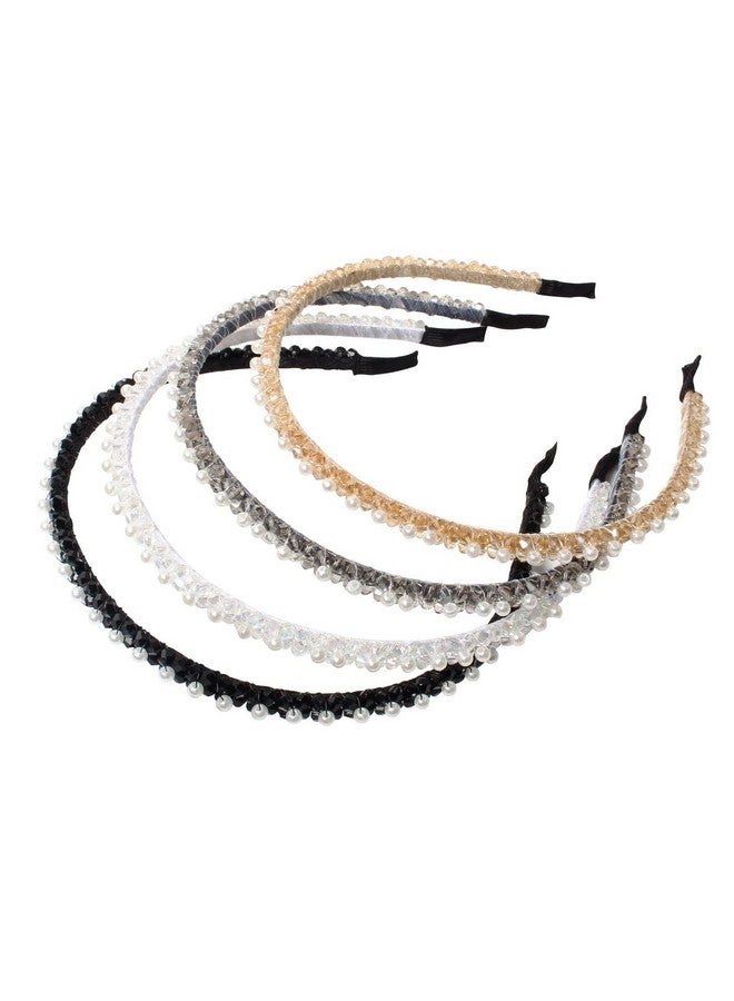 Cuizhiyu 4 Pk Crystal Rhinestone Headbands For Women Girls Double Rows Sparkly Beaded Hair Hoops Clear Weave Narrow Hair Bands Hair Accessories (Color C)  - Image 1