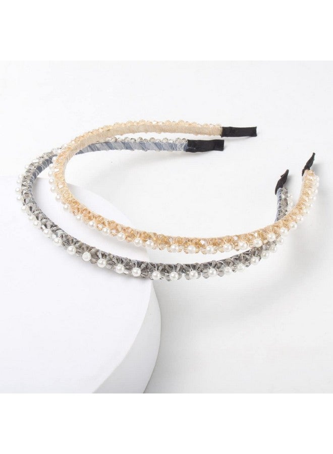 Cuizhiyu 4 Pk Crystal Rhinestone Headbands For Women Girls Double Rows Sparkly Beaded Hair Hoops Clear Weave Narrow Hair Bands Hair Accessories (Color C)  - Image 3