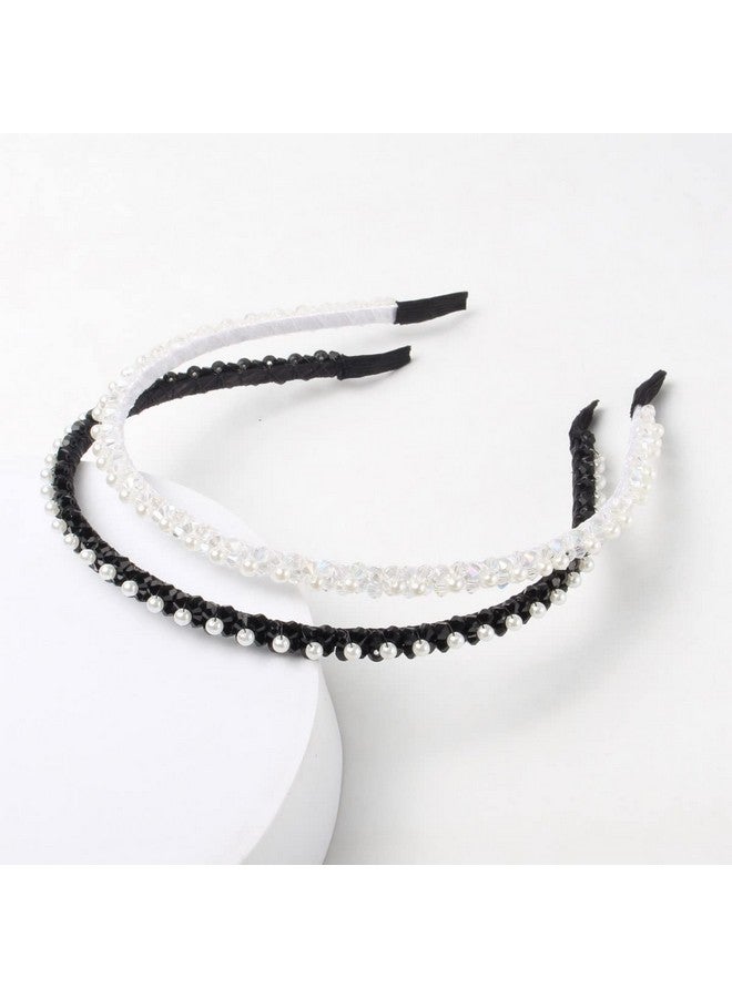 Cuizhiyu 4 Pk Crystal Rhinestone Headbands For Women Girls Double Rows Sparkly Beaded Hair Hoops Clear Weave Narrow Hair Bands Hair Accessories (Color C)  - Image 2