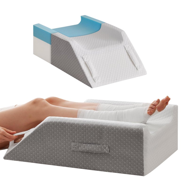 MEGCXIT Double Leg Elevation Pillows for After Surgery, Memory Foam Leg Elevating Pillow, Leg Pillow Elevation Blood Circulation, Knee Pillow Wedge Pillow for Back Knee Hip Ankle Pain Relief, White/Grey - Image 1