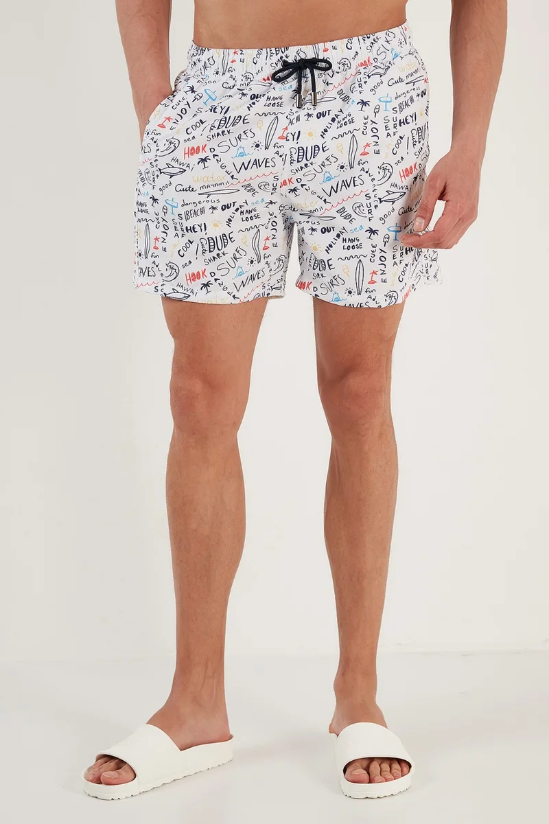 بوراتي Text Printed Swim Shorts with Waistband Pocket Swimsuit Short Men's Swimsuit Short 380M411