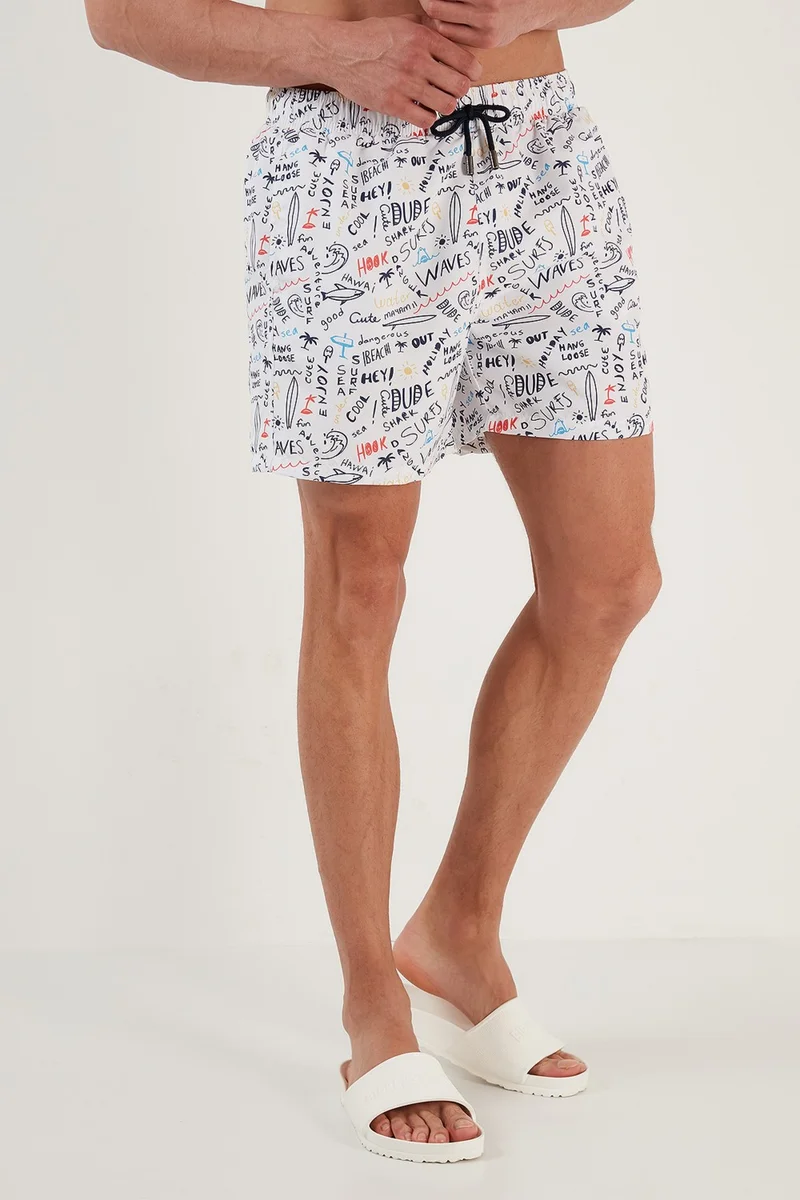 بوراتي Text Printed Swim Shorts with Waistband Pocket Swimsuit Short Men's Swimsuit Short 380M411