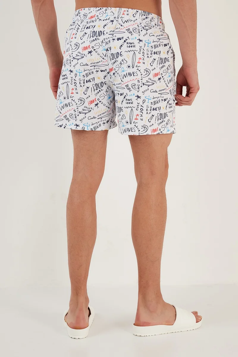 بوراتي Text Printed Swim Shorts with Waistband Pocket Swimsuit Short Men's Swimsuit Short 380M411
