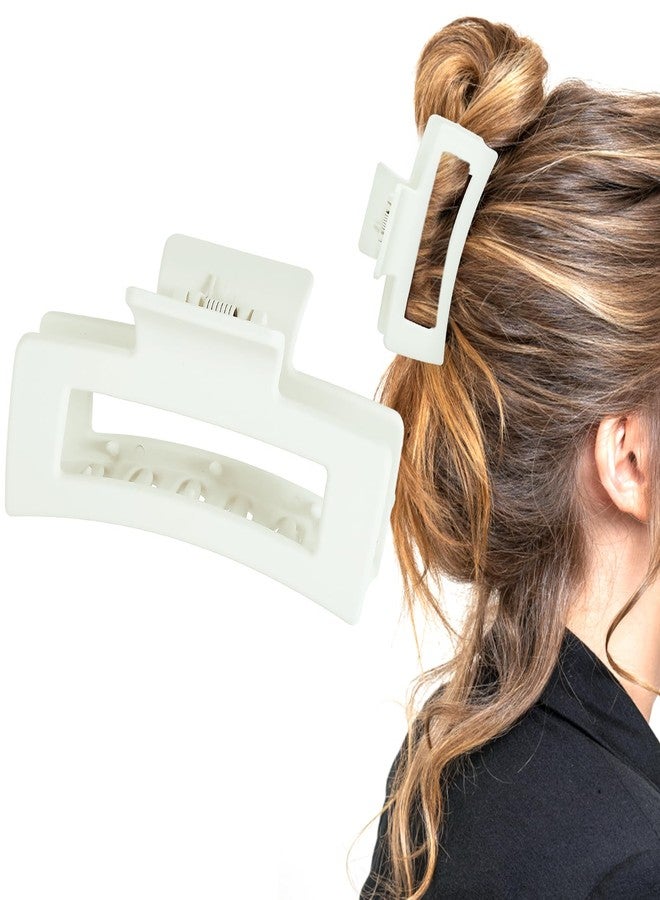 ولهيف مشابك شعر مستطيلة الشكل من WLLHYF مقاس 3.5 بوصة، مشابك شعر سوداء غير لامعة مانعة للانزلاق، مشابك شعر مربعة الشكل من التسعينيات، إكسسوارات شعر قوية التثبيت للشعر الكثيف والخفيف والمجعد، للفتيات المراهقات والنساء (أبيض) - Image 1