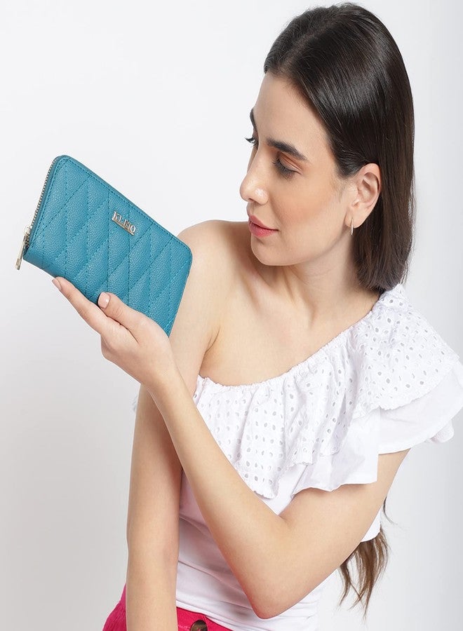 KLEIO Quilted PU Leather Bi Fold Zip Closure Multi Pockets and Slots Clutch Wallet for Women Ladies(HO5009KL-OG)(Olive Green) - Image 3