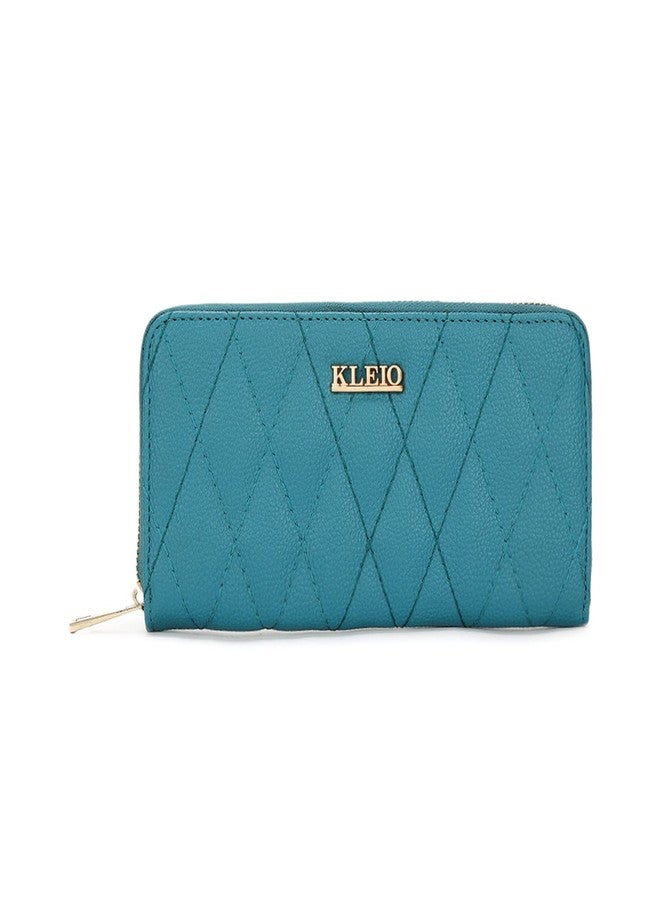 KLEIO Quilted PU Leather Bi Fold Zip Closure Multi Pockets and Slots Clutch Wallet for Women Ladies(HO5009KL-OG)(Olive Green) - Image 1