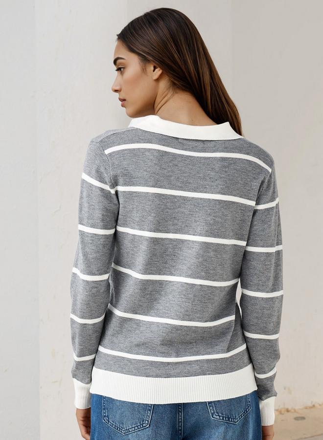 تواكستريمز كنزة مخططة بياقة - Image 3