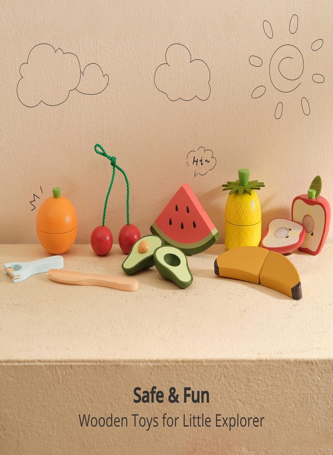 PairPear Wooden Toys Play Food Sets for Kids Kitchen, Kids Toy Food Cutting Fruit Set for Toddlers 3+ Years Old, Pretend Food Play Kitchen Accessories for Girls and Boys - Image 2
