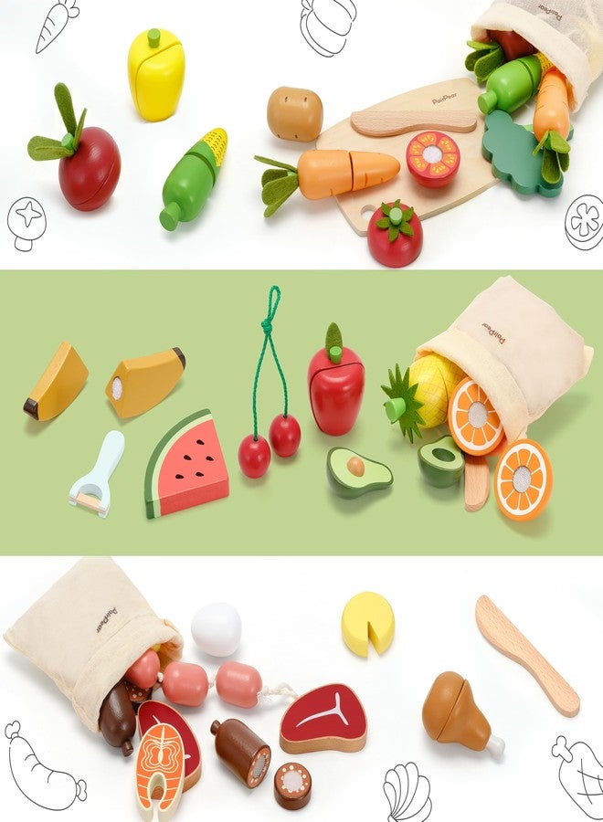 PairPear Wooden Toys Play Food Sets for Kids Kitchen, Kids Toy Food Cutting Fruit Set for Toddlers 3+ Years Old, Pretend Food Play Kitchen Accessories for Girls and Boys - Image 3
