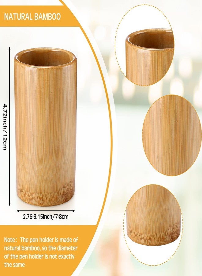 Zhehao 6 Pcs Bamboo Pen Holder Solid Wood Desk Pen Pencil Holder Stand Wooden Pencil Organizer for Desk Multi Purpose Use Cylindrical Cup Organizer for Home School Office Supplies - Image 2