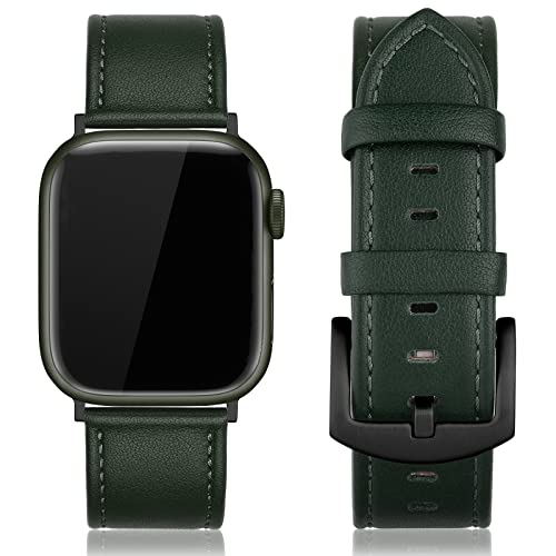 EDIMENS Leather Bands Compatible with Apple Watch 46mm 45mm 44mm 42mm(Series 1 2 3) Band Men Women, Vintage Genuine Leather Wristband Replacement Band Compatible for Apple Watch iwatch Series 10 9 8 7 6 5 4 SE2 SE - Image 1