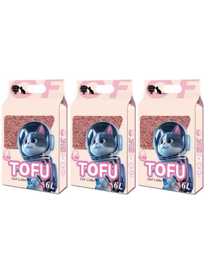 3 Pack Tofu Cat Litter, Flushable Clumping Cat Litter 100% Natural Bentonite, Scented Ultra Absorbent Bentonite Kitty Litter, Low Dust, Fresh Scented, Odor Control (3Pack × 6L, Peach) - Image 1
