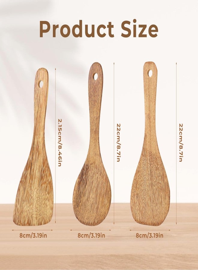 Zelphvt 3 Pcs Wooden Rice Paddle 8.7" Non stick Rice Spoons Rice Serving Spoon Versatile Cooking Spoon, Small Wooden Utensils Curved Food Spatula for Kitchen Cooking - Image 2