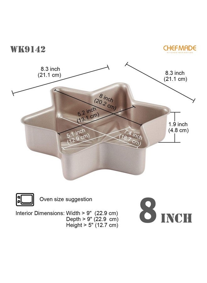 شيف ميد صينية كيك على شكل نجمة، مقاس 8 بوصة، سطح ماسي غير لاصق، خبز الكيك واللحوم للفرن والخبز الفوري (ذهبي شامبانيا) - Image 2