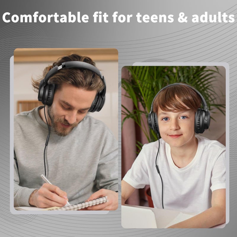 Botesty Sound Headphones Wired with Microphone, Over Ear Foldable 3.5mm Plug in Headphones with 4.9ft Tangle-Free Nylon Cord for Tablet, Laptop, MP3/4, School, Airplane Travel (Black) - Image 2