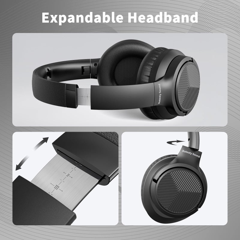 Botesty Sound Headphones Wired with Microphone, Over Ear Foldable 3.5mm Plug in Headphones with 4.9ft Tangle-Free Nylon Cord for Tablet, Laptop, MP3/4, School, Airplane Travel (Black) - Image 3