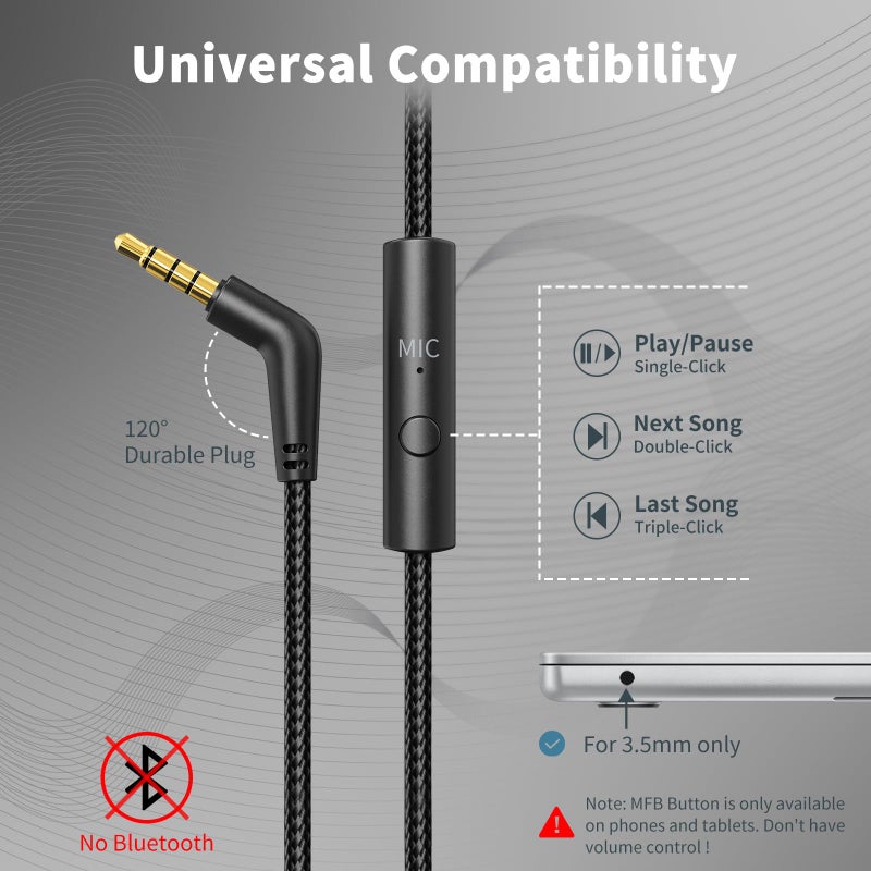 Botesty Sound Headphones Wired with Microphone, Over Ear Foldable 3.5mm Plug in Headphones with 4.9ft Tangle-Free Nylon Cord for Tablet, Laptop, MP3/4, School, Airplane Travel (Black) - Image 5