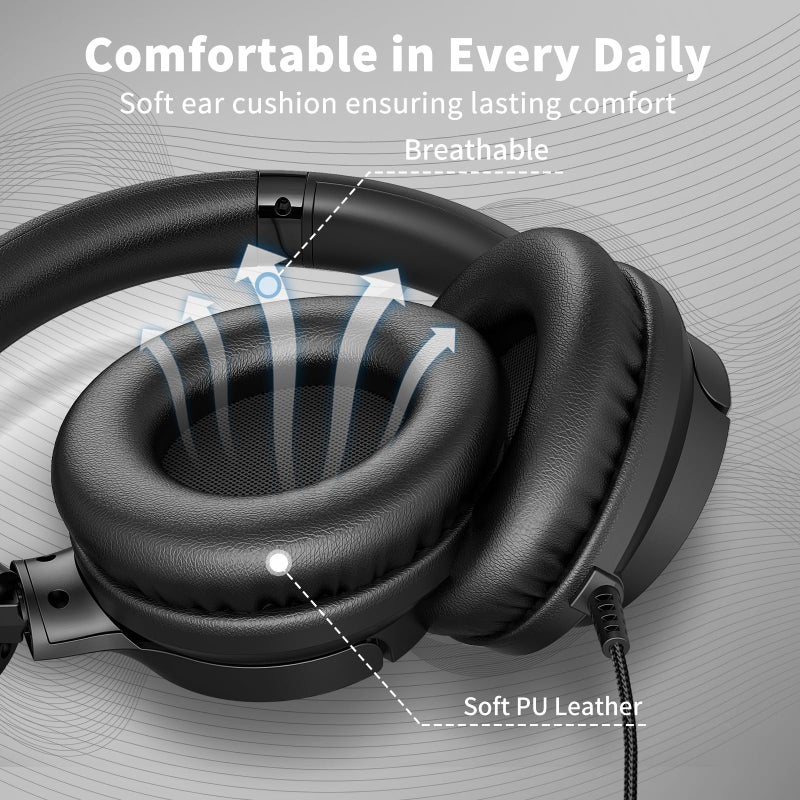 Botesty Sound Headphones Wired with Microphone, Over Ear Foldable 3.5mm Plug in Headphones with 4.9ft Tangle-Free Nylon Cord for Tablet, Laptop, MP3/4, School, Airplane Travel (Black) - Image 4