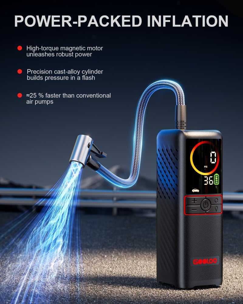 GOOLOO GT160 Tire Inflator Portable Air Compressor, 4X Faster 160PSI Portable Air Pump for Car Tires, Cordless Tire Pump with Digital Pressure Gauge for Cars, Bikes, Balls, Motorcycles,Auto-Shutoff - Image 2
