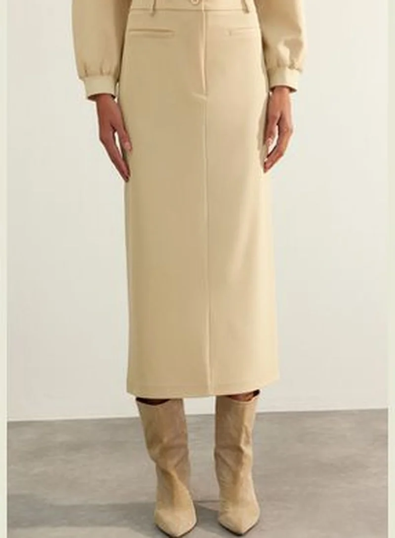 trendyol Beige Limited Edition High Quality Woven Midi Skirt TWOAW24ET00288