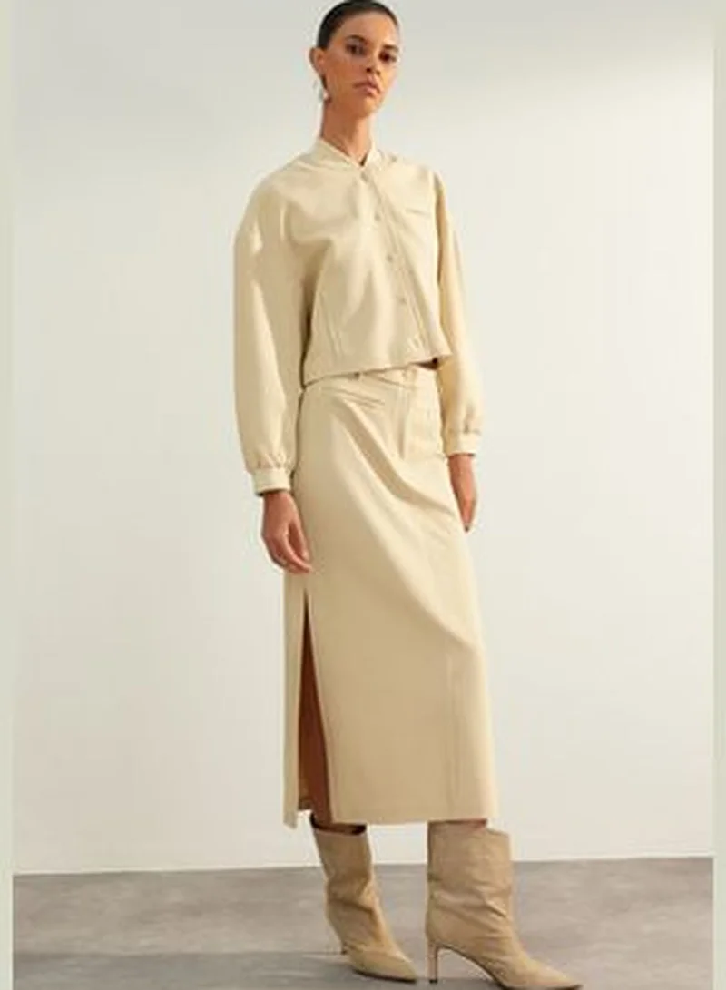 trendyol Beige Limited Edition High Quality Woven Midi Skirt TWOAW24ET00288