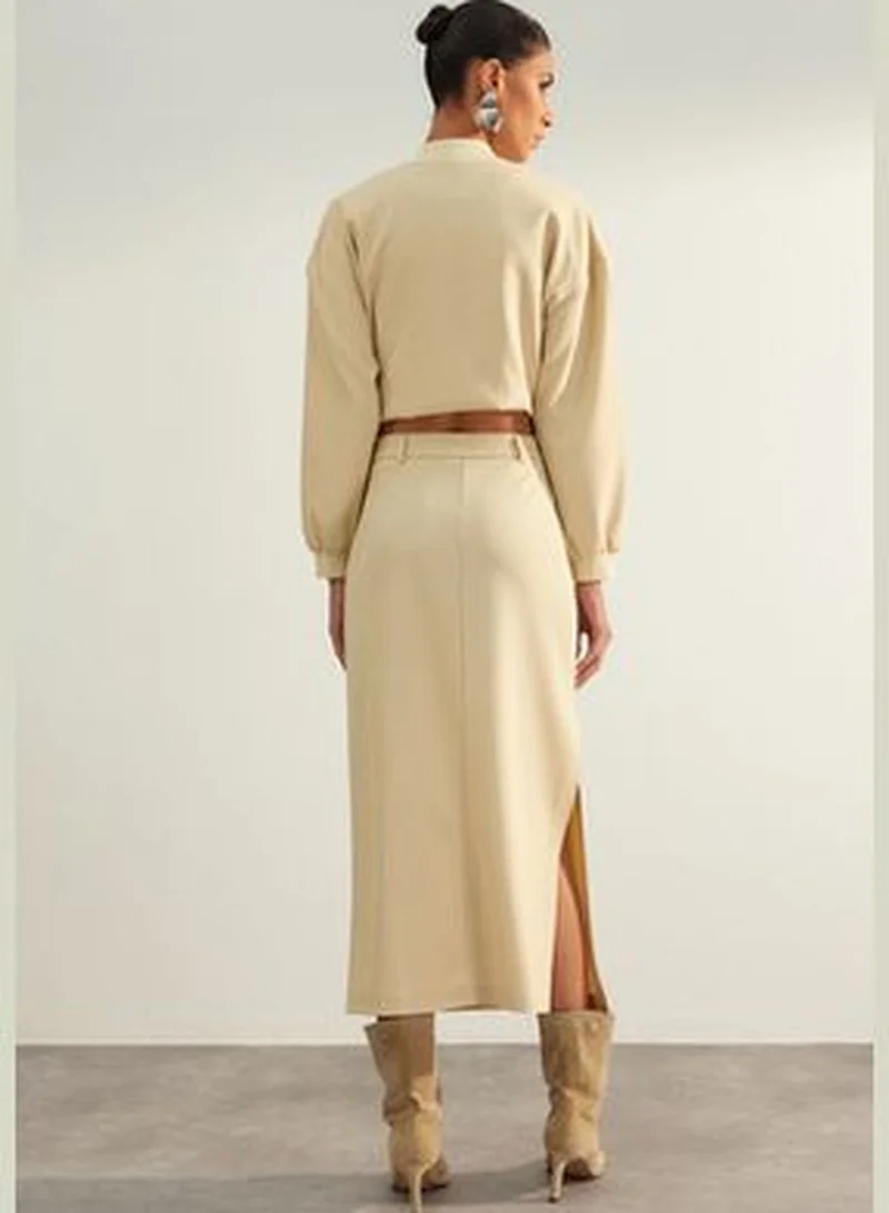 trendyol Beige Limited Edition High Quality Woven Midi Skirt TWOAW24ET00288