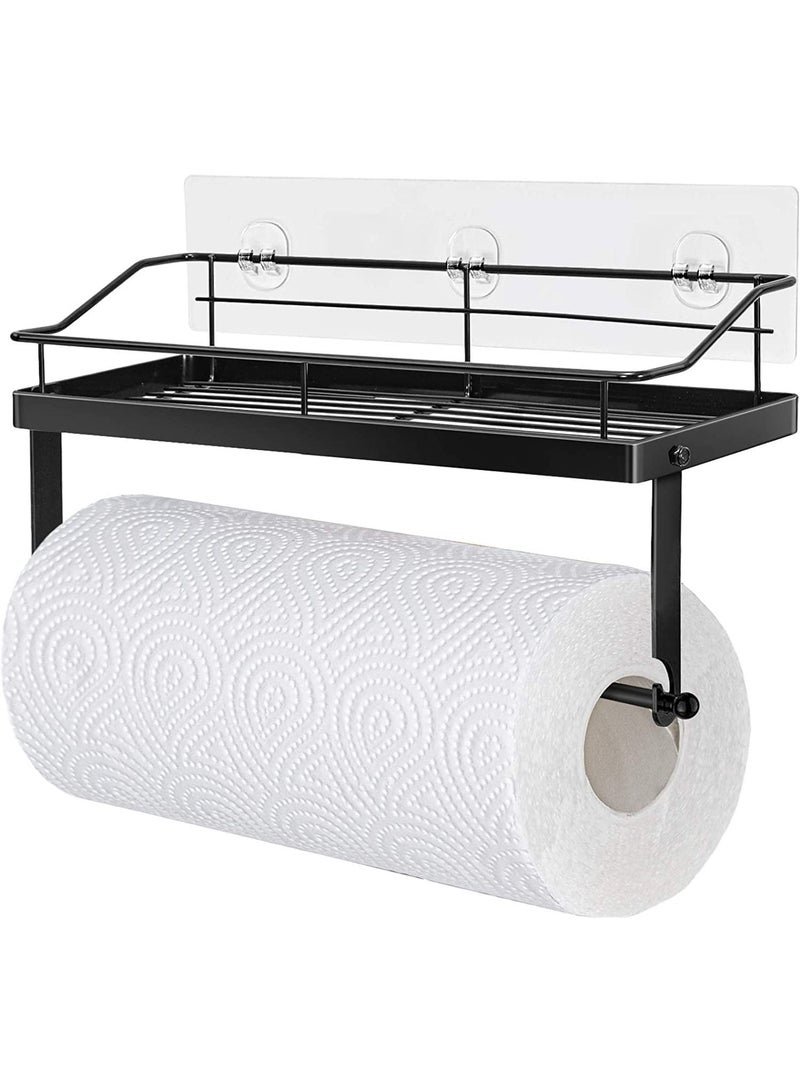 SYOSI Paper Towel Holder With Shelf Storage Adhesive Wall Mount 2-In-1 Durable Metal Wire Design For Kitchen Shower Bathroom Organizer  - Image 2