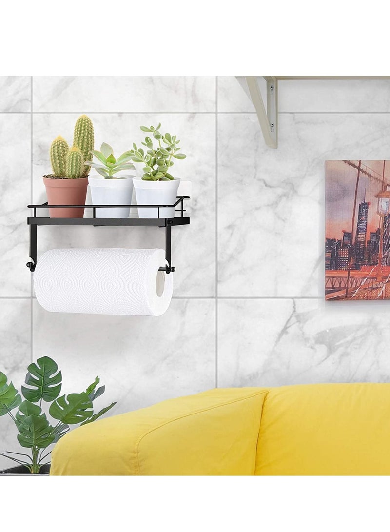 SYOSI Paper Towel Holder With Shelf Storage Adhesive Wall Mount 2-In-1 Durable Metal Wire Design For Kitchen Shower Bathroom Organizer  - Image 5