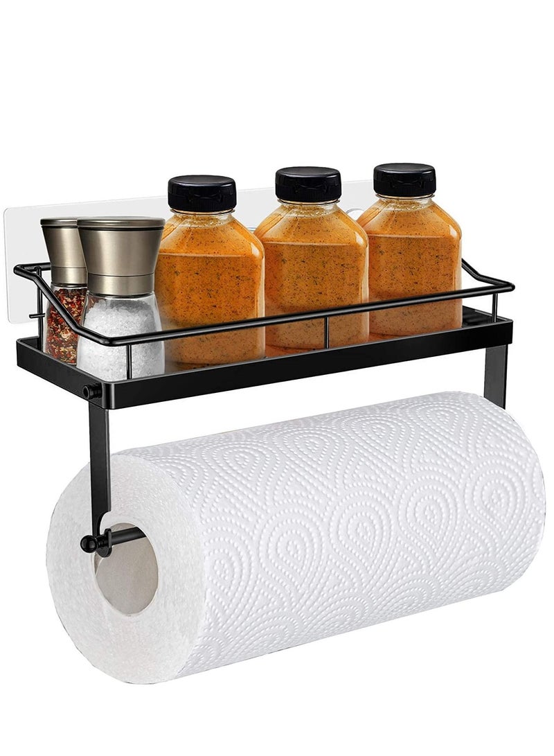 SYOSI Paper Towel Holder With Shelf Storage Adhesive Wall Mount 2-In-1 Durable Metal Wire Design For Kitchen Shower Bathroom Organizer  - Image 1