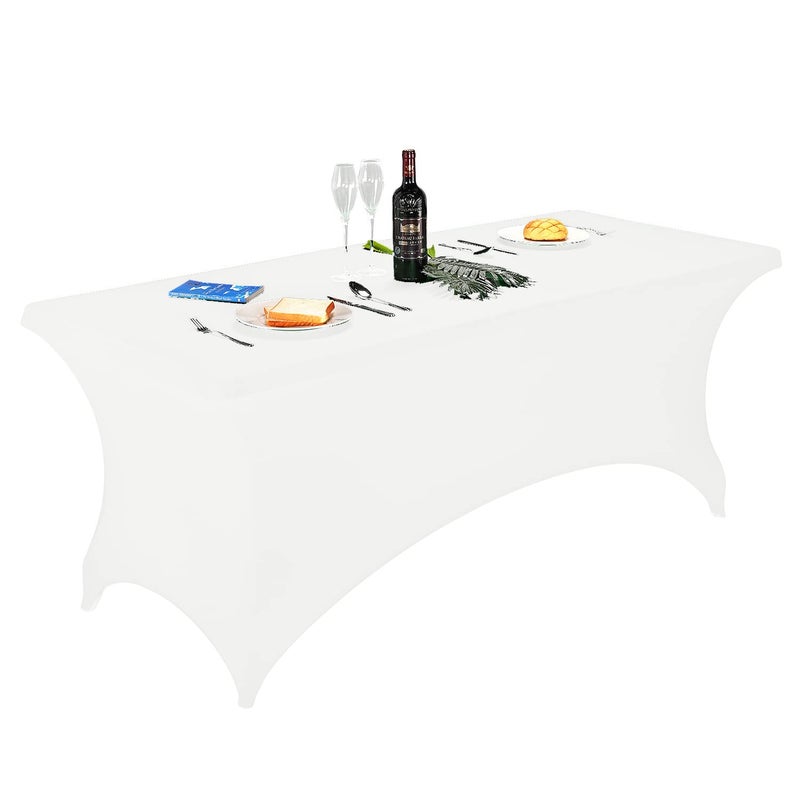 FORLIFE Spandex Table Covers 6ftFitted Tablecloth for 6ft Rectangular Tables Stretch Patio Table Covers Universal Spandex Table Cover for Wedding Banquet Party 6ft White