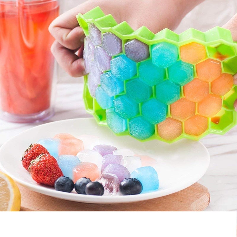 Kitchenwell Kitchenwell Smart Ice Cube Tray with Flexible Ice Mold Trays Flexible Honeycomb Design 37 Cavity Ice Cube Tray Multicolor Pack of 1  - Image 5