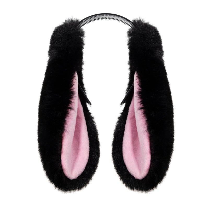 HPMAISON Bunny Ears Headbands for Women Cute Rabbit Ears Easter Hairband Black Big-Eared Rabbit Plush Cosplay Costume Furry Headband Party Accessories Halloween Christmas Theme Masquerade Party Favors - Image 1
