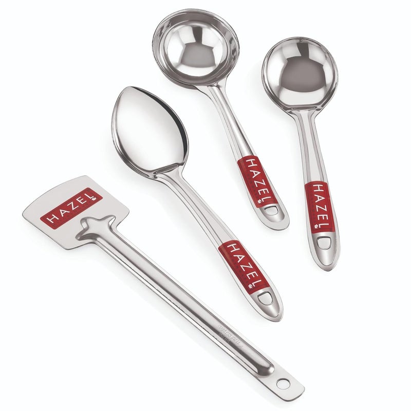 Hazel HAZEL Stainless Steel Kitchen Tools Spoon Set of 4 Tavetha Ladle Oval Spoon Pan Spoon - Image 1