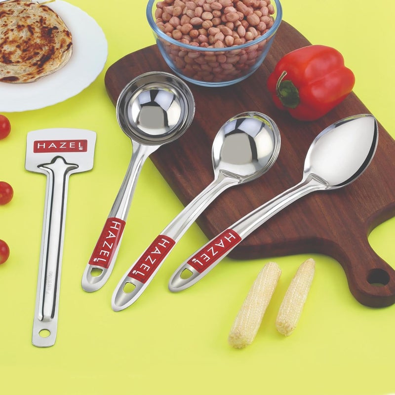 Hazel HAZEL Stainless Steel Kitchen Tools Spoon Set of 4 Tavetha Ladle Oval Spoon Pan Spoon - Image 2