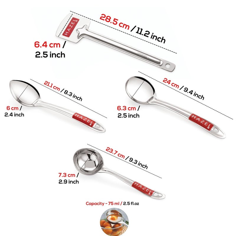 Hazel HAZEL Stainless Steel Kitchen Tools Spoon Set of 4 Tavetha Ladle Oval Spoon Pan Spoon - Image 4