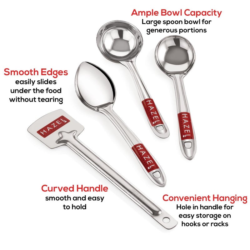 Hazel HAZEL Stainless Steel Kitchen Tools Spoon Set of 4 Tavetha Ladle Oval Spoon Pan Spoon - Image 3