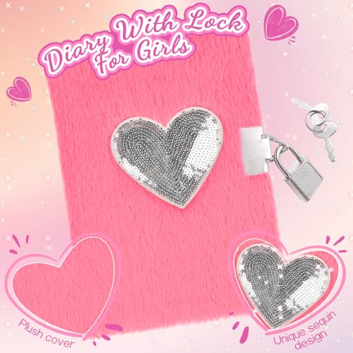 PrinBarBee Heart Diary with Lock, Gift for 8 9 10 Year Old Girl, Secret Diary Journal Notebook with Multicolored Pen, Stickers, Practical Gift for Birthday Easter - Image 2