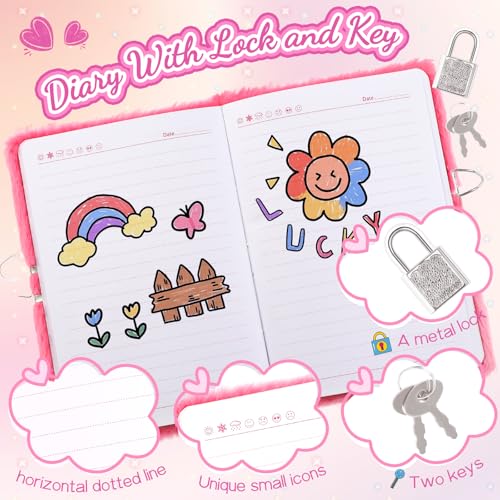 PrinBarBee Heart Diary with Lock, Gift for 8 9 10 Year Old Girl, Secret Diary Journal Notebook with Multicolored Pen, Stickers, Practical Gift for Birthday Easter - Image 3