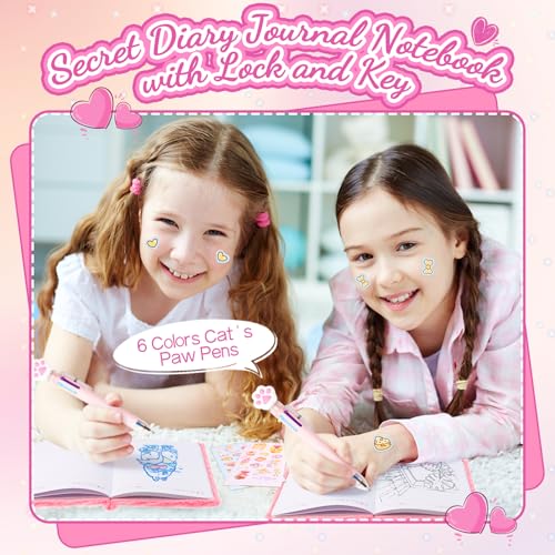 PrinBarBee Heart Diary with Lock, Gift for 8 9 10 Year Old Girl, Secret Diary Journal Notebook with Multicolored Pen, Stickers, Practical Gift for Birthday Easter - Image 5