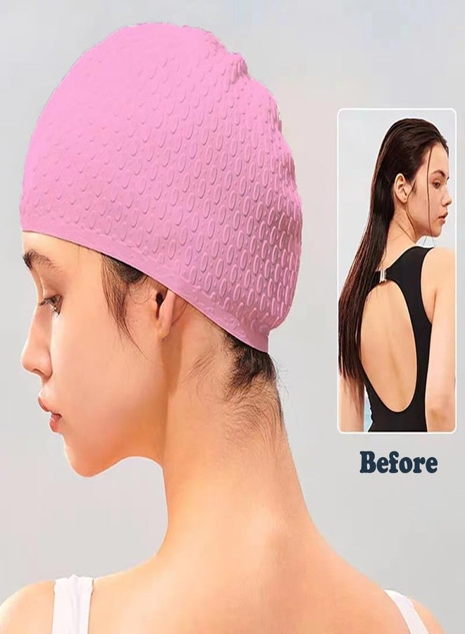 Peziang 2 Packs Comfortable Silicone Swim Cap for Long Hair, Durable Bathing Swimming Cap for Unisex Adults Men Women Kids Boys Girls, Designed for Curly Short Medium Long Hair （Pink + Black） - Image 2