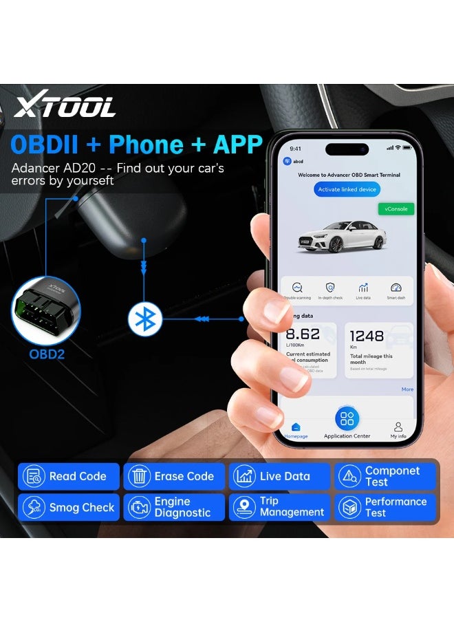 XTOOL XTOOL Advancer AD20 Car OBD2 Scanner Code Reader Diagnostic Tool for iPhone Android Check Engine Light Smog Check Full OBD2 Test  - Image 4