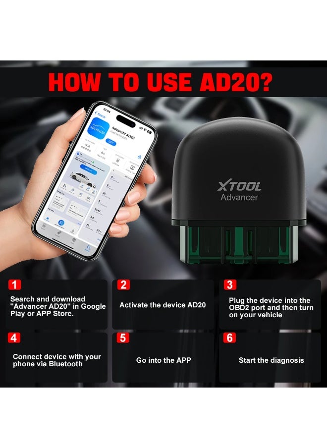 XTOOL - XTOOL Advancer AD20 Car OBD2 Scanner Code Reader Diagnostic Tool for iPhone Android Check Engine Light Smog Check Full OBD2 Test - Image 1