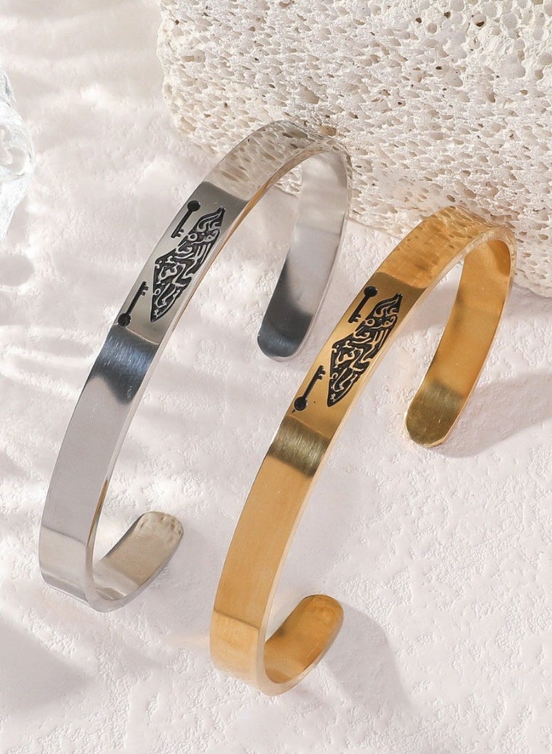 Mark Fairwhale Vintage Stainless Steel Carved C-Shaped Open Men's And Women's Bracelet  - Image 2