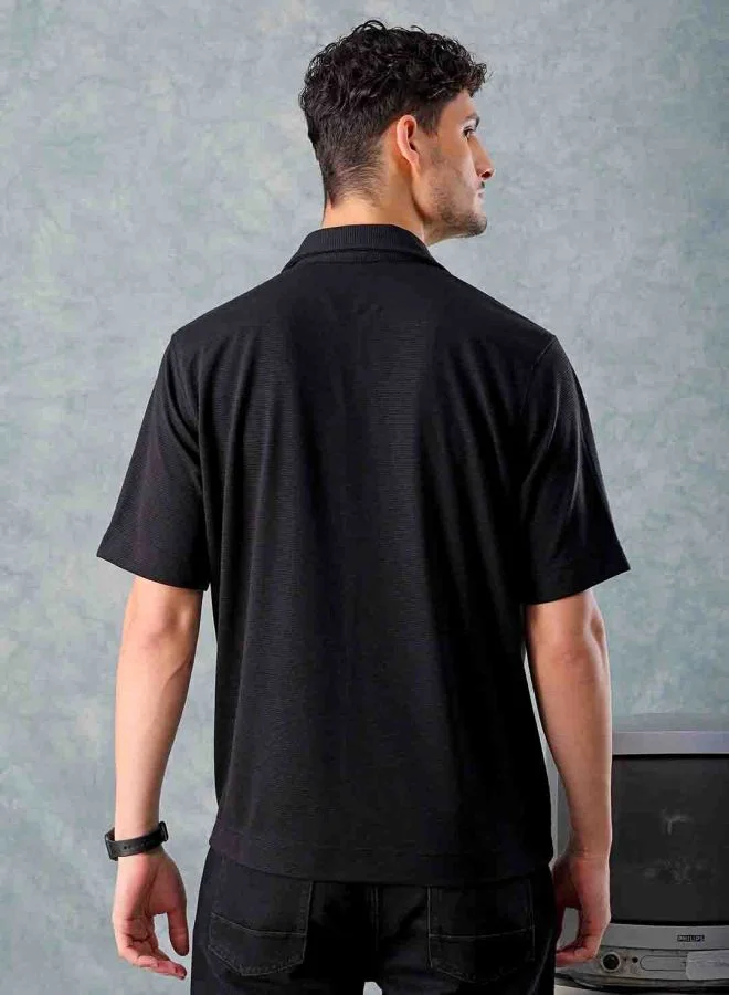 The Indian Garage Co Men Boxy Fit Solid Half Sleeves Cuban collar Street Wear Shirt