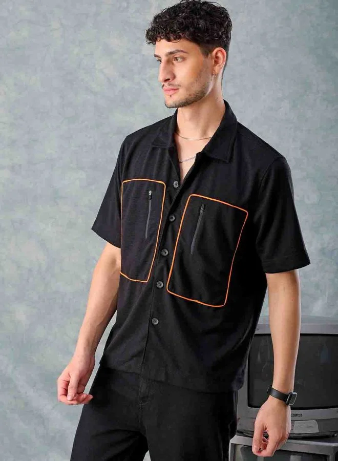 The Indian Garage Co Men Boxy Fit Solid Half Sleeves Cuban collar Street Wear Shirt