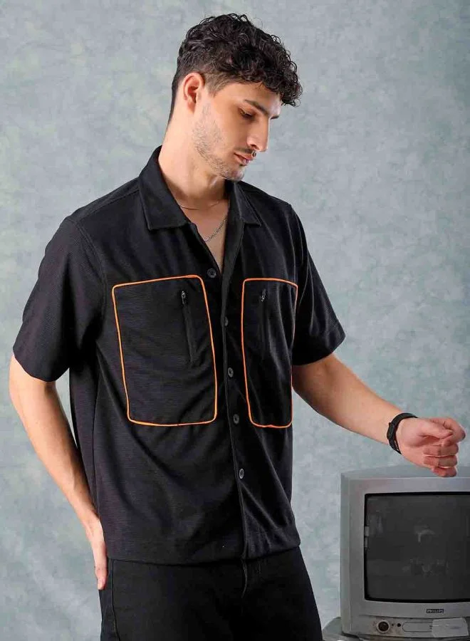 The Indian Garage Co Men Boxy Fit Solid Half Sleeves Cuban collar Street Wear Shirt
